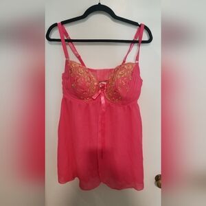 Cacique Pink Embroidered Lingerie Babydoll 18/20